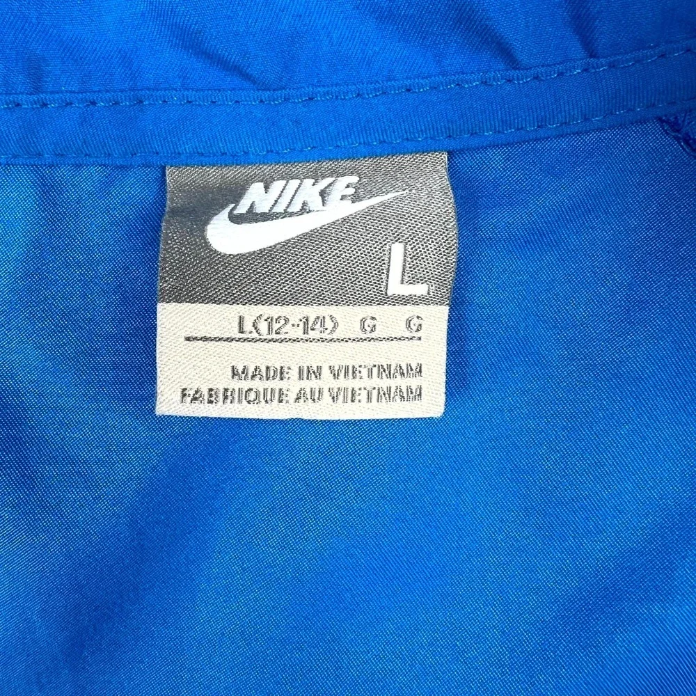 Nike Track Jacket Boys Large Blue Swoosh Logo Full Zip Sleeve Mock Neck Running